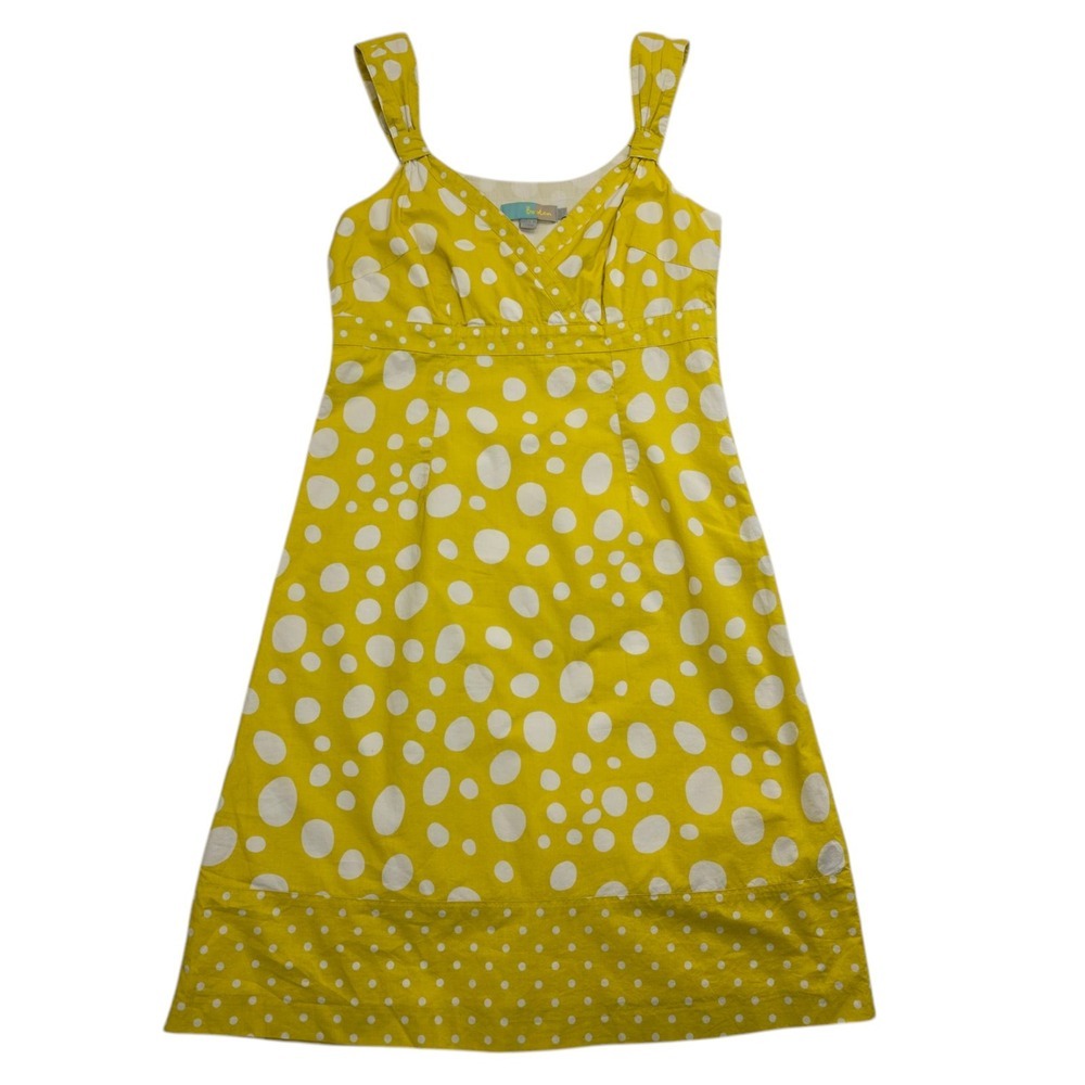 Boden Polka Dot Dress Sundress Lined Sleeveless Midi V Neck Yellow‎ Size 6R
